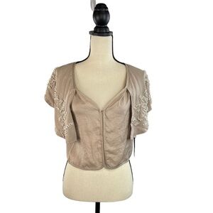 Revolve Line+Dot Tan Pearl Embellished Blouse NWT S